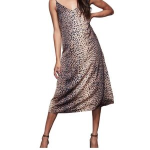 Good American Leopard Slip Midi Dress in Beige and Black